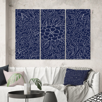 Motif chinois bleu foncé - reproduction d'art moderne sur toile - PT40857