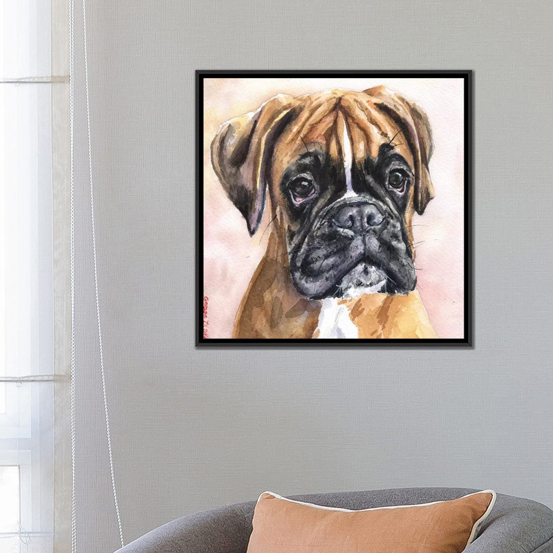 « fina boxer », reproduction sur toile, H 37 po x l 37 po x P 1,5 po, Toile avec cadre noir, Pas de tapis