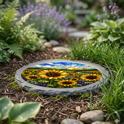 STAIN GL SUNFLOWER FIELD STONE GRAY
