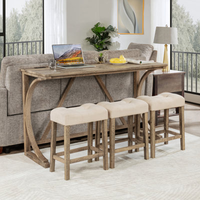 4-Piece Bar Table Set with Power Outlet, Dining Bar Table and Chairs Set,Bar Table Set with 3 Padded Stools for Living Room, Dining Room, Game Room, D by 17 Stories