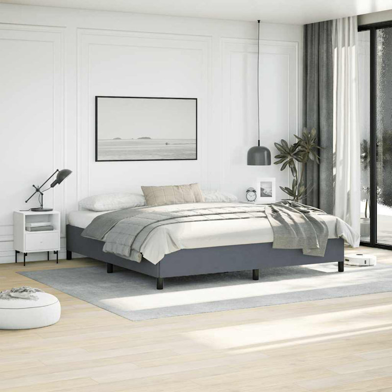 Cadre de lit Darrisha, cadre de lit plateforme tapissier, sans matelas, Gris foncé, Très grand