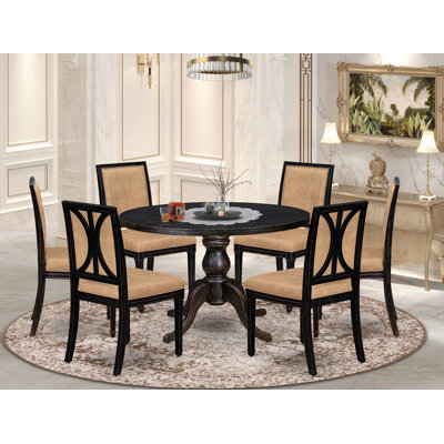 7-Piece Kitchen Table Set with 6 kitchen chairs & A Round Table, Sand Blasting Black