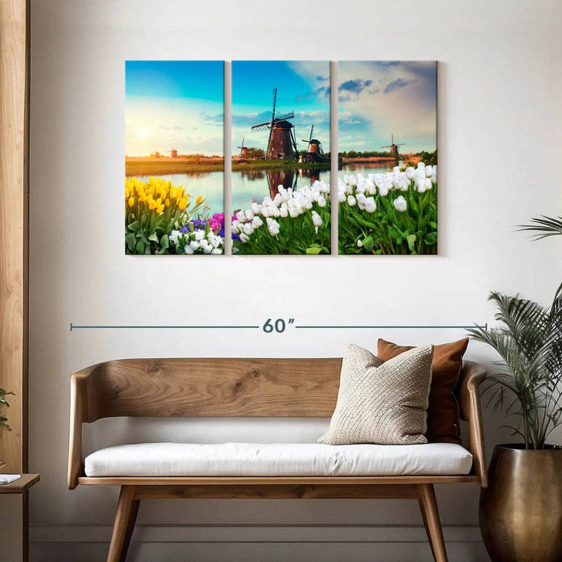 Nicci Scenic Windmills And Tulips, H 28 po x l 45 po
