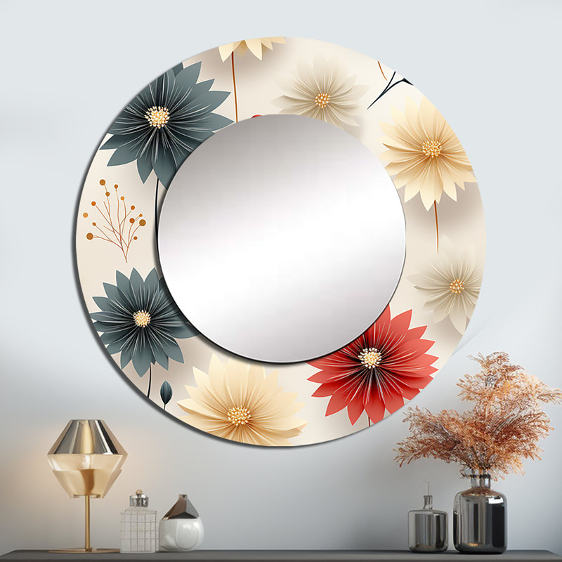 Motif de fleurs de Ronal, œillets et mandalas - miroir décoratif floral, 23 po x 23 po