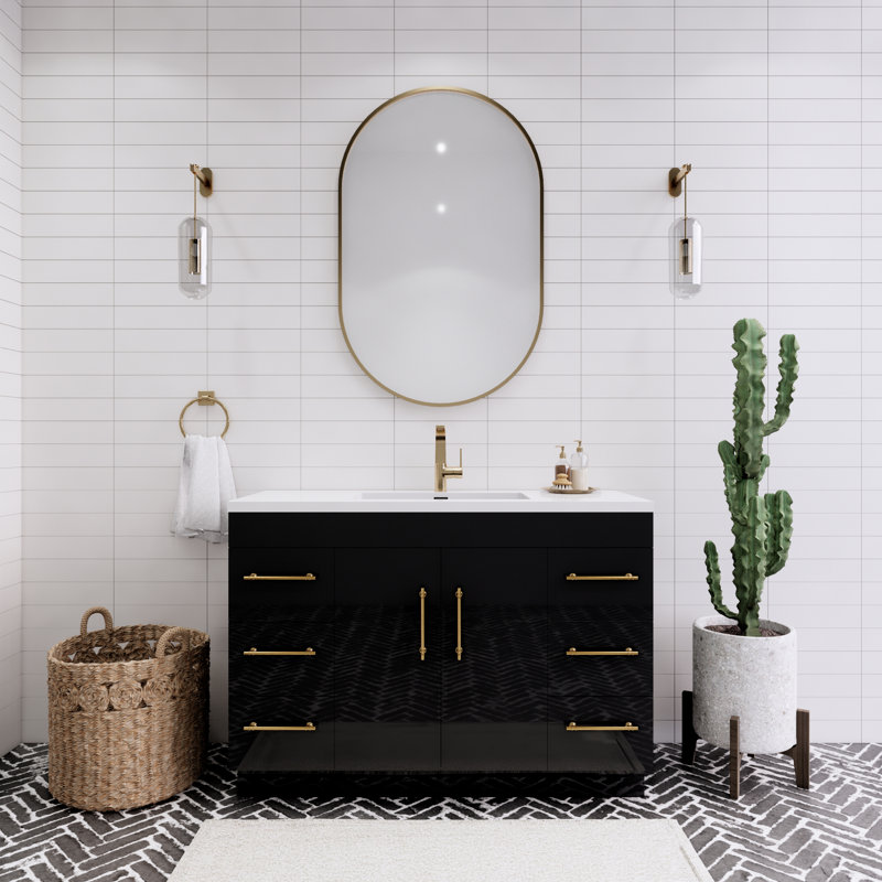 Spring 46.96'' Single Bathroom Vanity with Acrylic Top, Gloss Black