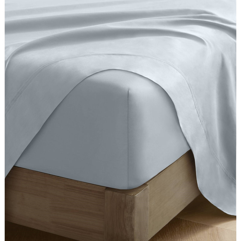 Ensemble de draps 4 pièces en satin de coton uni 4 pièces, Bleu, Ensemble de draps pour lit très grand californien