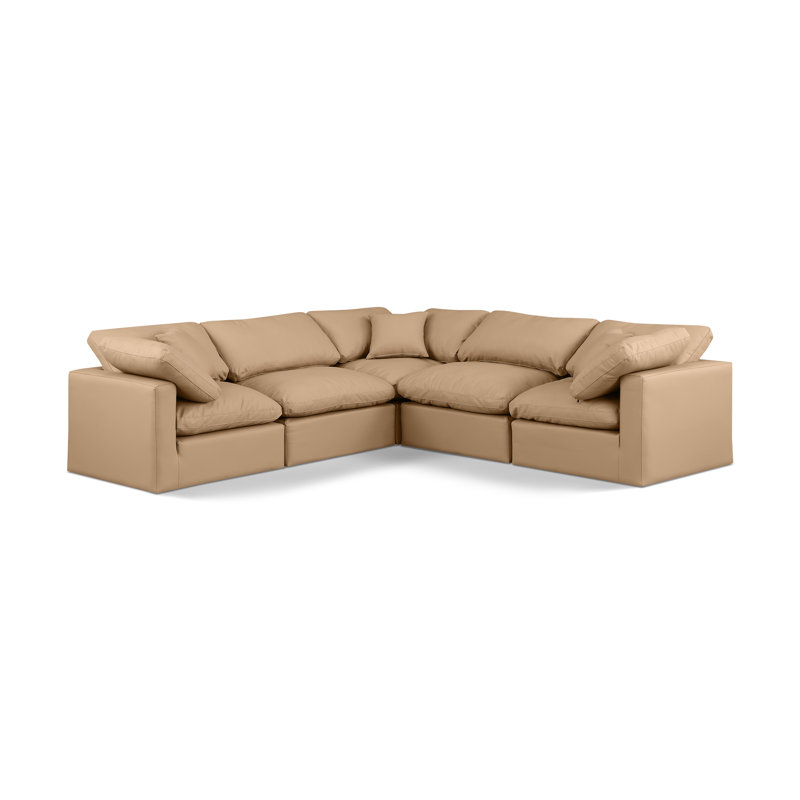 Itala Upholstered L-Shaped Sectional Reversible, Tan Vegan Leather