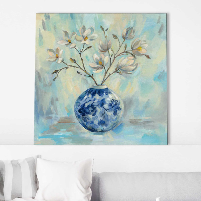 Chinoiserie et branches - Peinture, Toile tendue, H 28 po x l 28 po x P 1,5 po