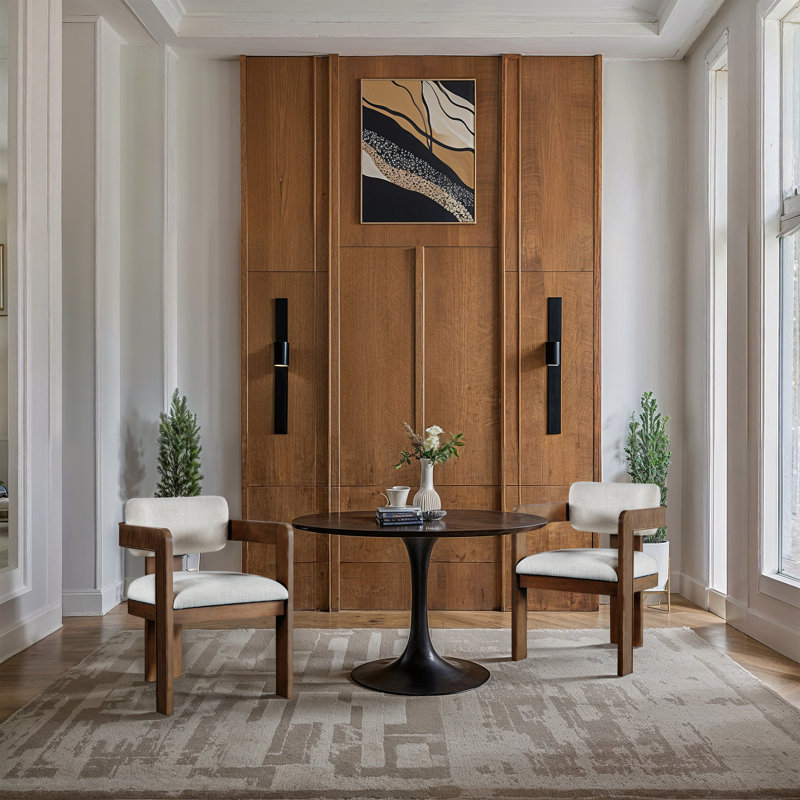 Sacha Frink Upholstered Dining Arm Chair, Cream Linen Textured Fabric, Brown Walnut