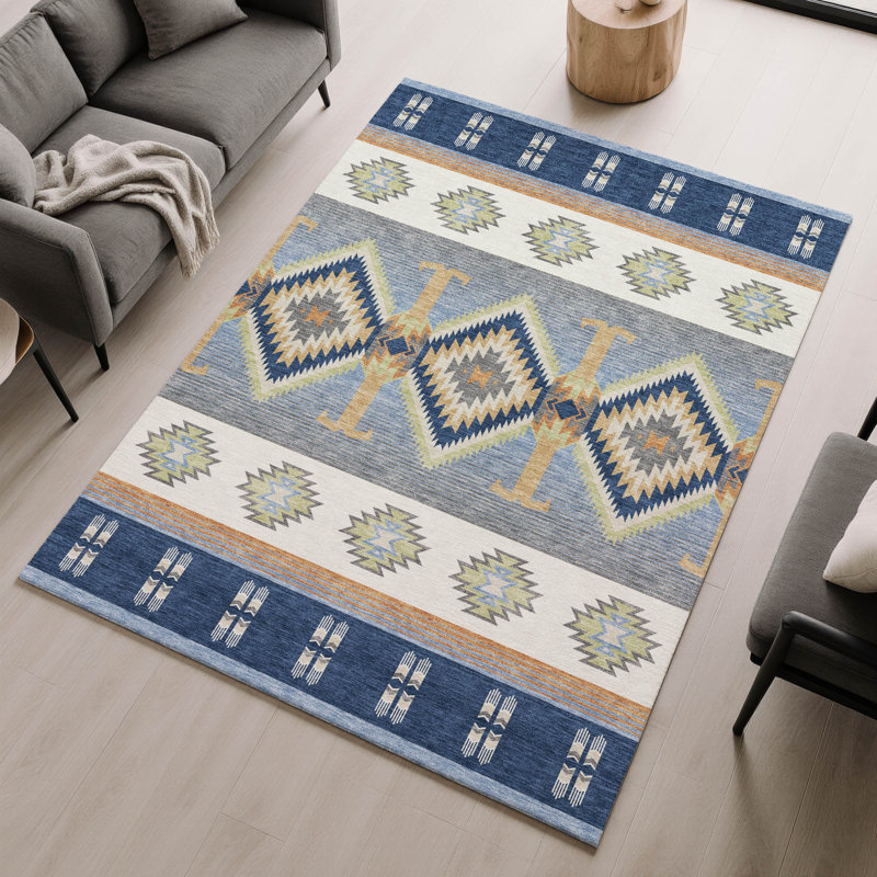 Tapis de qualité supérieure lavable à la machine Villers Lodge, Marine, 8 pi x 10 pi
