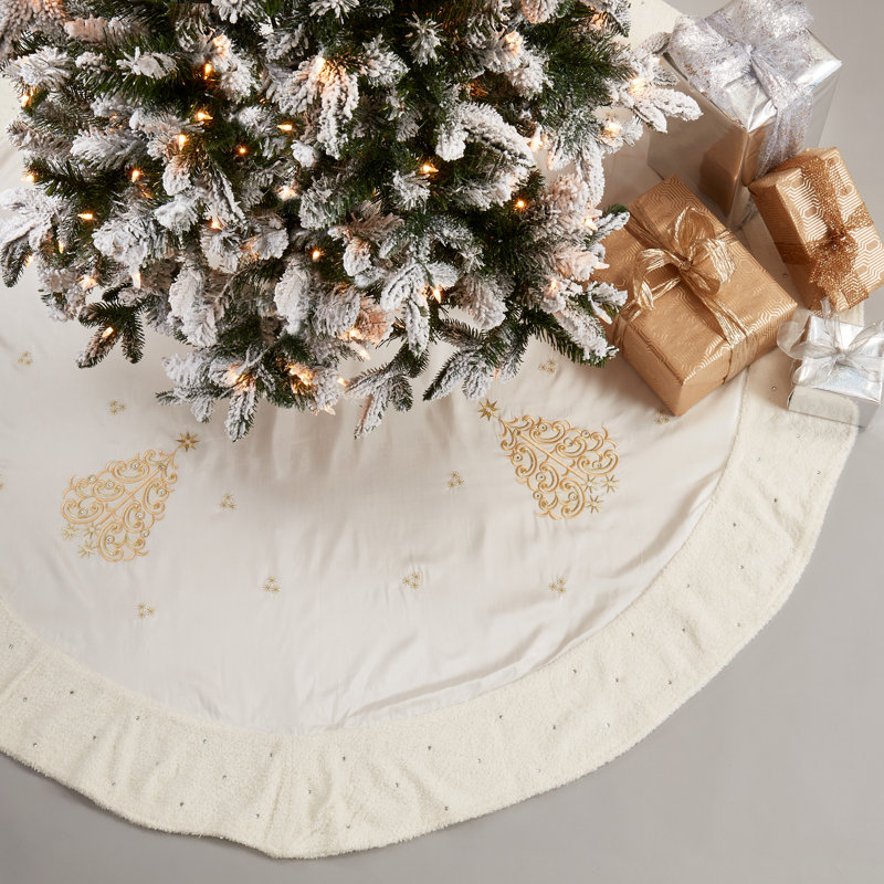 Gold Embroidered Holiday Trees 56" Round Tree Skirt