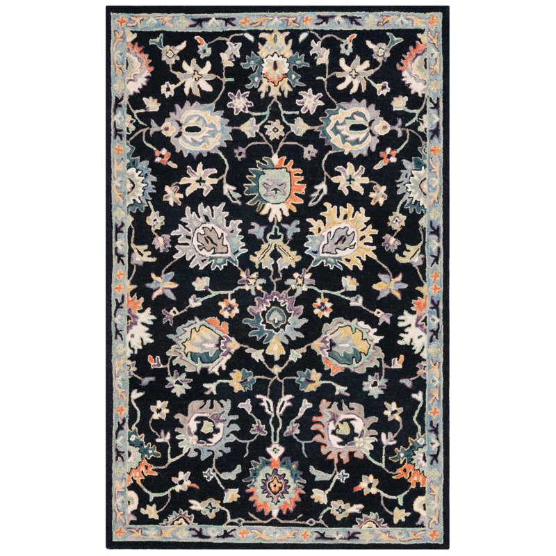Tapis floral en laine / coton touffeté Shiverick, Rectangle 5 pi x 8 pi