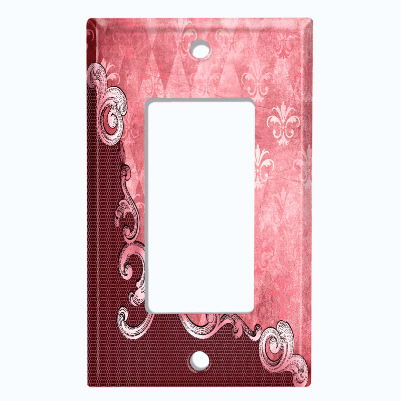 Plaque murale blanche à damas rouge et rose