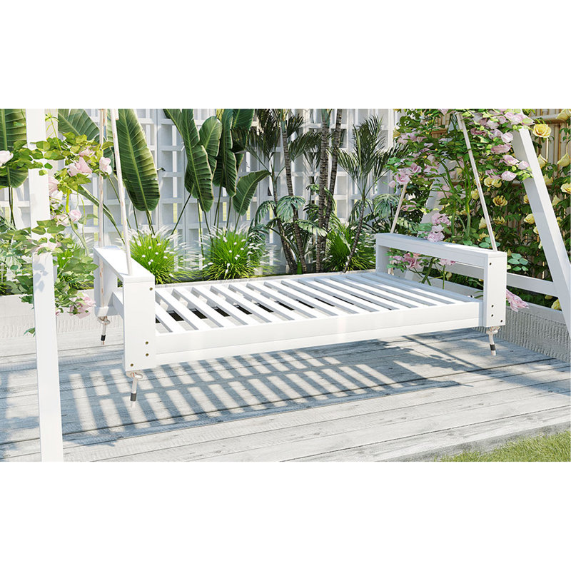 Ensemble de balançoires pour lit simple de véranda, structure de patio en bois d'acacia avec cordes en chanvre pour le jardin, la cour arrière