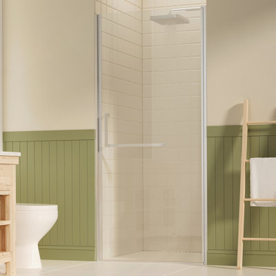 33-34" W ×72" H Frameless Pivot Shower Door, Pivot Swing Shower Glass Doors With 1/4"(6Mm) SGCC Clear Tempered Glass,Explosion-Proof Film, Reversible Installation, Brushed Nickel