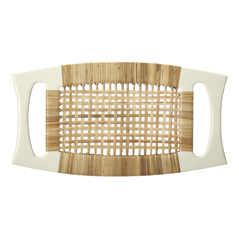 Tristan Natural Wood & Rattan Stool, White