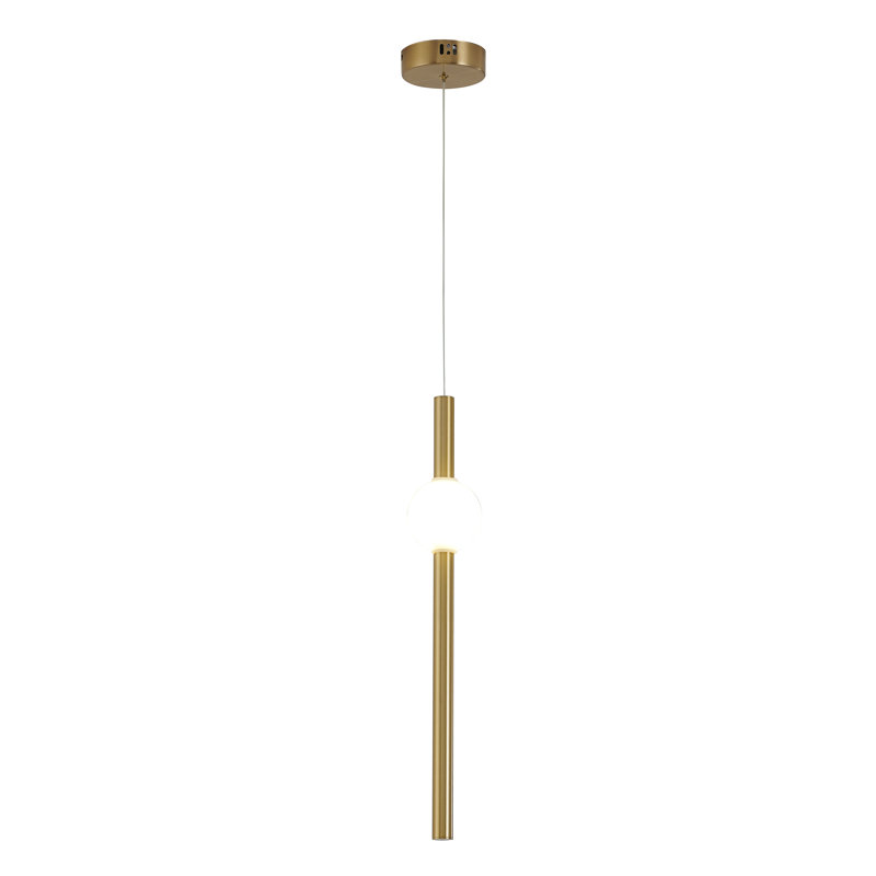 Luminaire suspendu 1 lumière DEL dorée avec abat-jour en acrylique blanc