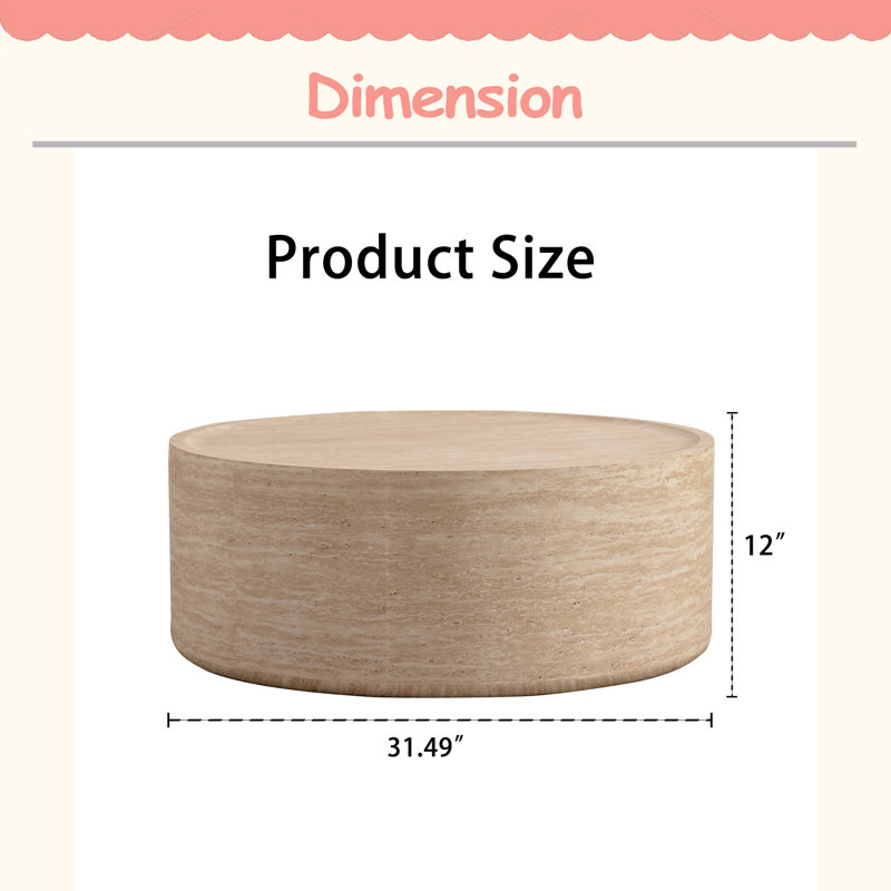 Table basse ronde de 31,5 po avec motif Mars pour le salon, table basse ronde moderne pour le salon, sans assemblage