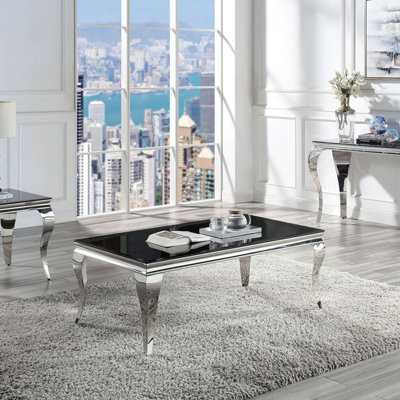 Table basse contemporaine 1 pièce avec plateau en verre et pieds de style cabriole en acier inoxydable