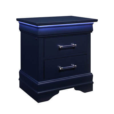 Table de chevet bleue spacieuse à 2 tiroirs avec DEL - Transition Flair 2 tiroirs en métal spacieux