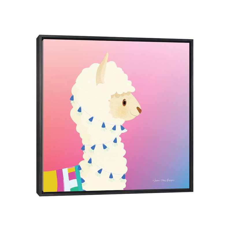 Lama - impression d'art graphique, Toile avec cadre noir patiné, Pas de tapis, H 37 po x l 37 po x P 1,5 po