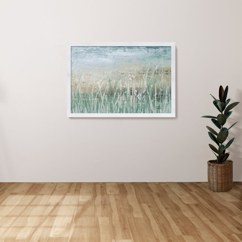«Mute Grass», reproduction de peinture acrylique, H 27,5 po x l 39,5 po x P 0,75 po, Cadre blanc