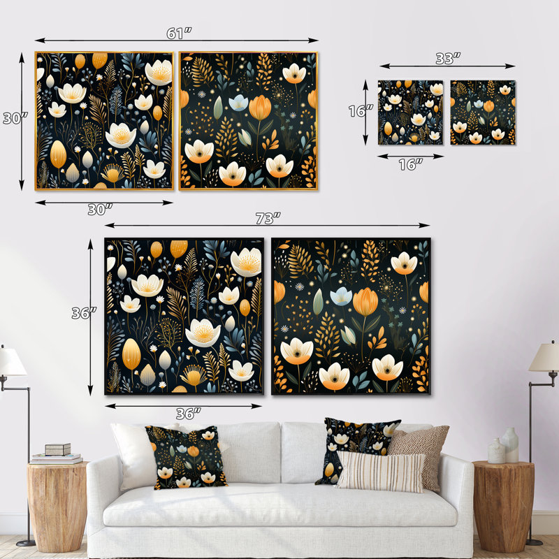 Motif floral côtier serein - ensemble de collage abstrait botanique carré de 2, Cadre flottant brun, H 36 po x l 73 po