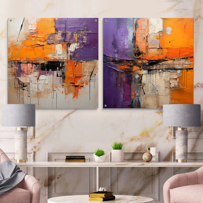 «Beige Gray Geometric Collage II», ensemble de 2 peintures murales abstraites en acrylique