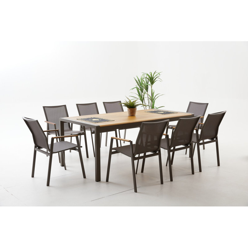 Garden Table & Chairs Set, 8, H 29,475 po x l 39,3 po x L 78,6 po