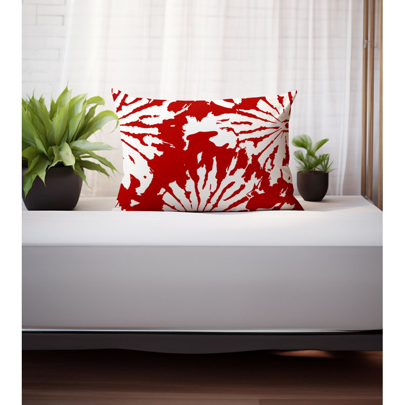 Coussin Cecil, H 18 po x l 25 po, Motif floral rouge / blanc