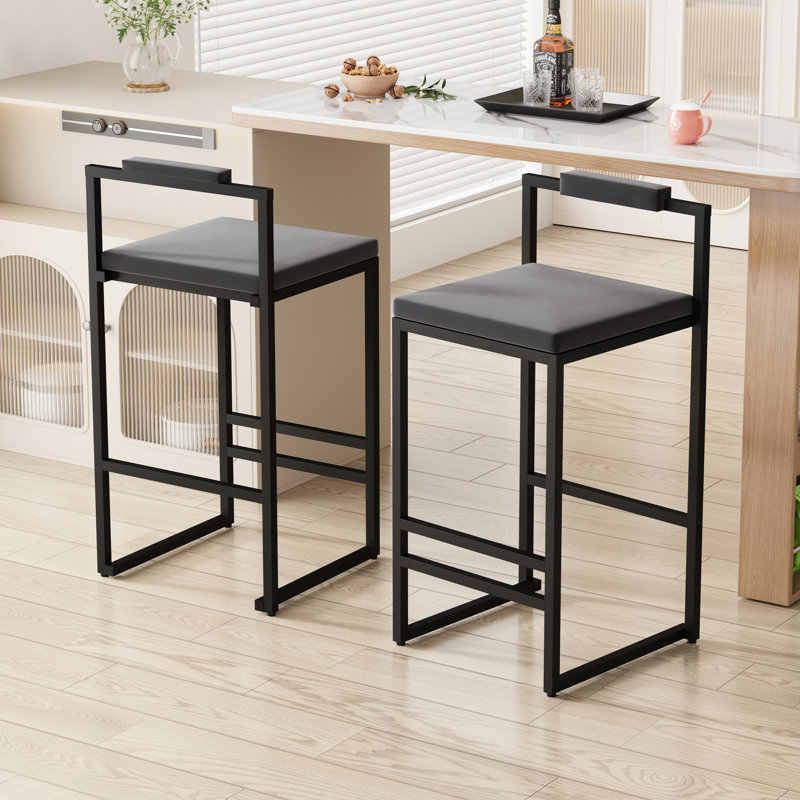 Luxueux tabourets de bar en velours gris, siège carré, dossier bas, 2 tabourets de haute qualité en noir, design ergonomique, repose-pieds, espaces multiples