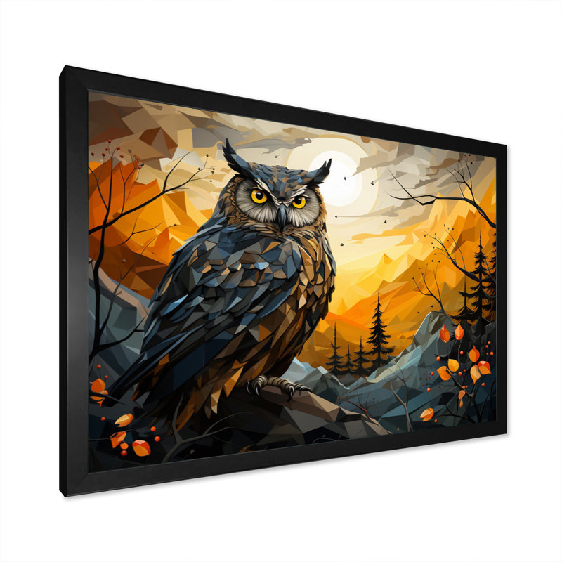 Yellow Owl Nights Watch, impression géométrique sur toile, H 12 po x l 20 po x P 1 po, Cadre photo noir