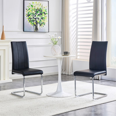 Ensemble de 4 chaises de salle à manger rembourrées en polyuréthane noir - Chaises d'appoint modernes à haut dossier avec pieds robustes en fer chromé pour la salle à manger, la cuisine et le salon