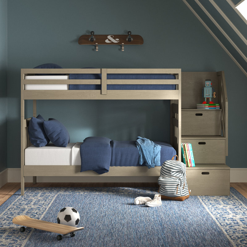 Ahmia Kids Twin Over Twin Bunk Bed, Slate