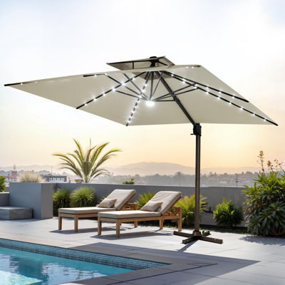 128' X 128' Square Outdoor Solar Led Cantilever Patio Umbrella without Weighted Base