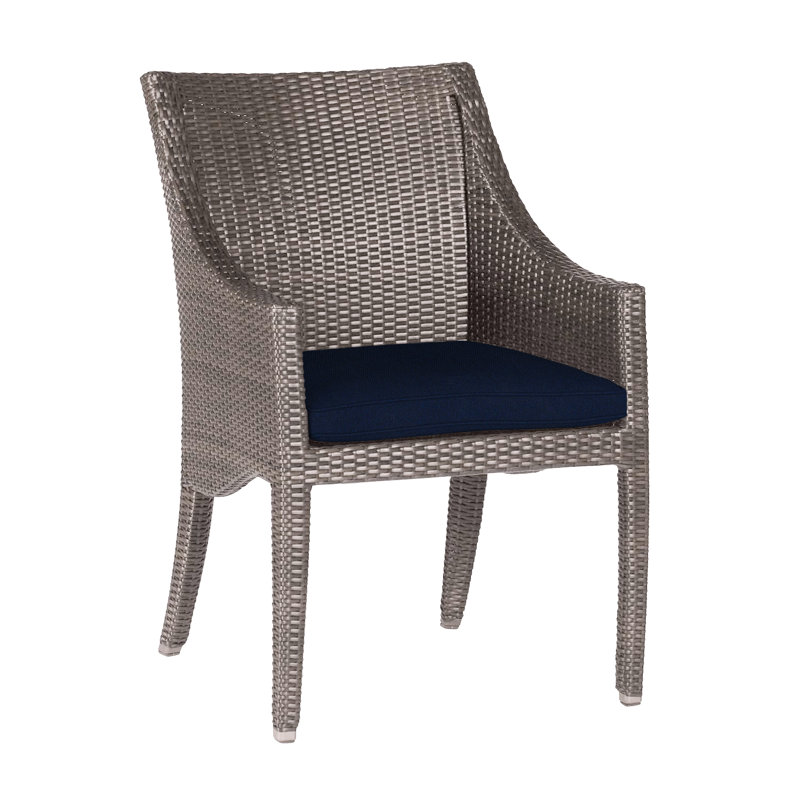 Chaise avec accoudoirs tissée Athena - Huître, Welt, Huître, Velours indigo