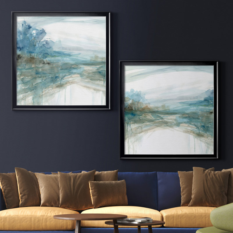 Shimmering Treeline I - ensemble de 2 reproductions d'art, Papier encadré noir, Pas de tapis, H 30,5 po x l 61 po x P 1,5 po