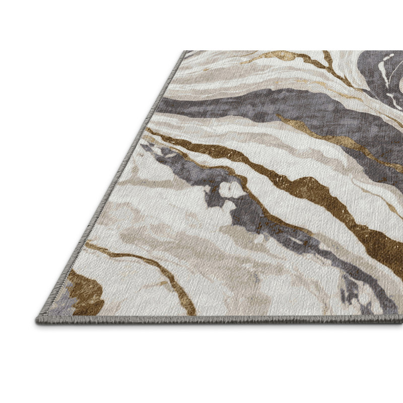 Machine Washable Gray Area Rug, Rectangle 4' x 6'