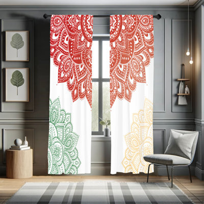 Ebern Designs Flora Curtains, South Mandala Design Print, Pair of 28"