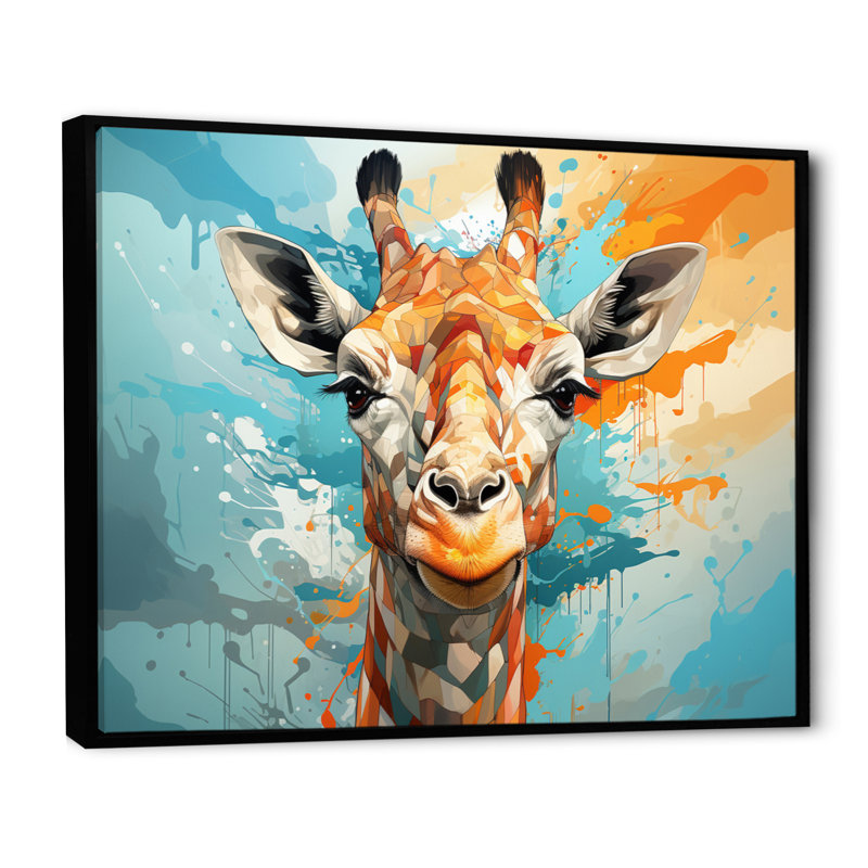 Kristyne Giraffe Elegant Geometric - Girafe, art mural, 30" H x 40" W, Cadre flottant noir