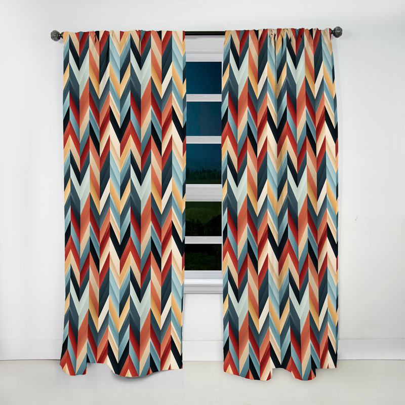 Chevron obscurcissant géométrique à chevrons géométriques rouge clair et bleu clair - 1 panneau, L 52 po x L 90 po