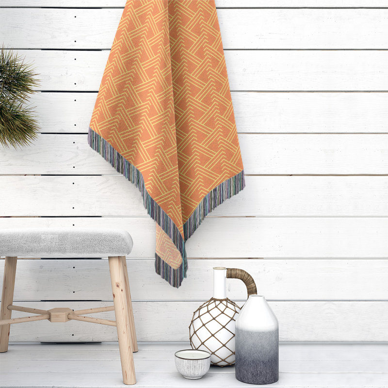 Couverture en coton tissé zigzag classique, L 37 po x L 52 po, Orange/jaune