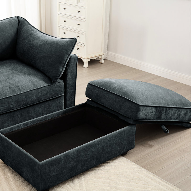 Chenille grise avec tiroirs de rangement escamotables, tissu doux pour la peau, 3 décorations nordiques en couleur, avec bords passepoilés, repose-pieds dissimulé et touche délicate, 4 chaises de luxe