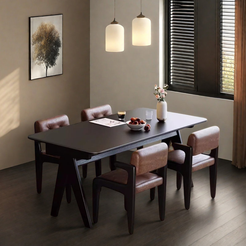 Black Retro Design Rectangular Dining Table Set, 29.52"H x 55.11"L x 31.49"W