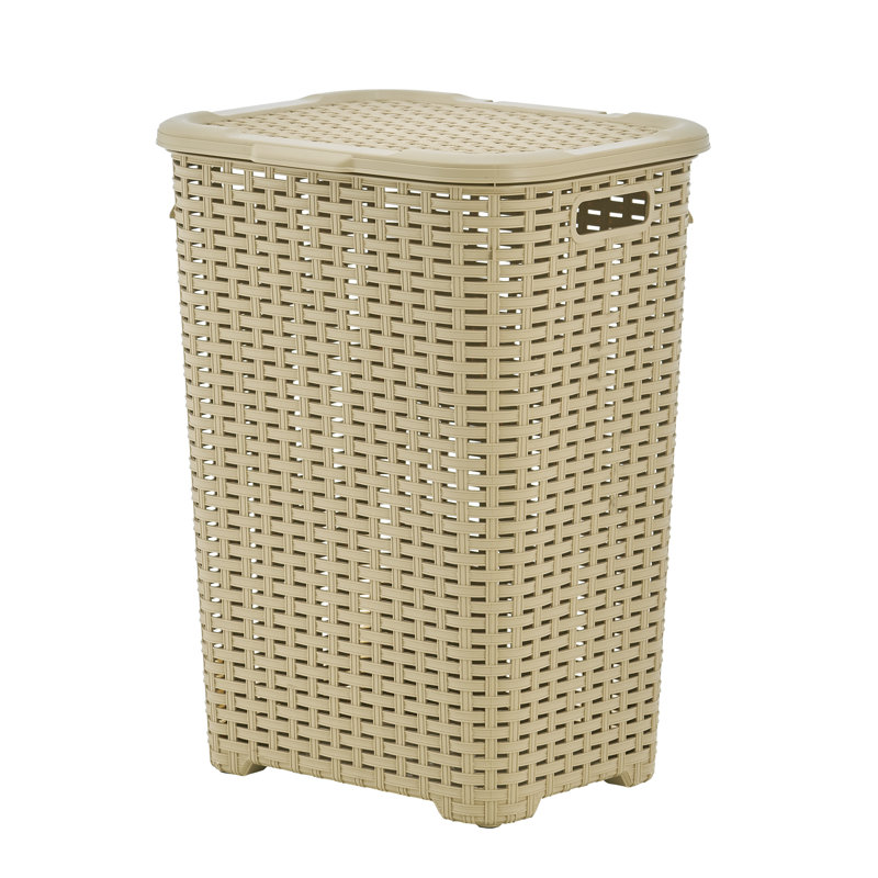 Machine Made Plastic Laundry Hamper, Beige