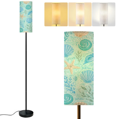  68.5" Standing Floor Lamp Abstract seamless marine theme underwater plants starfish seashells Dimmable Metal Pole Lamp with Linen Lampshade LED Bulb Included