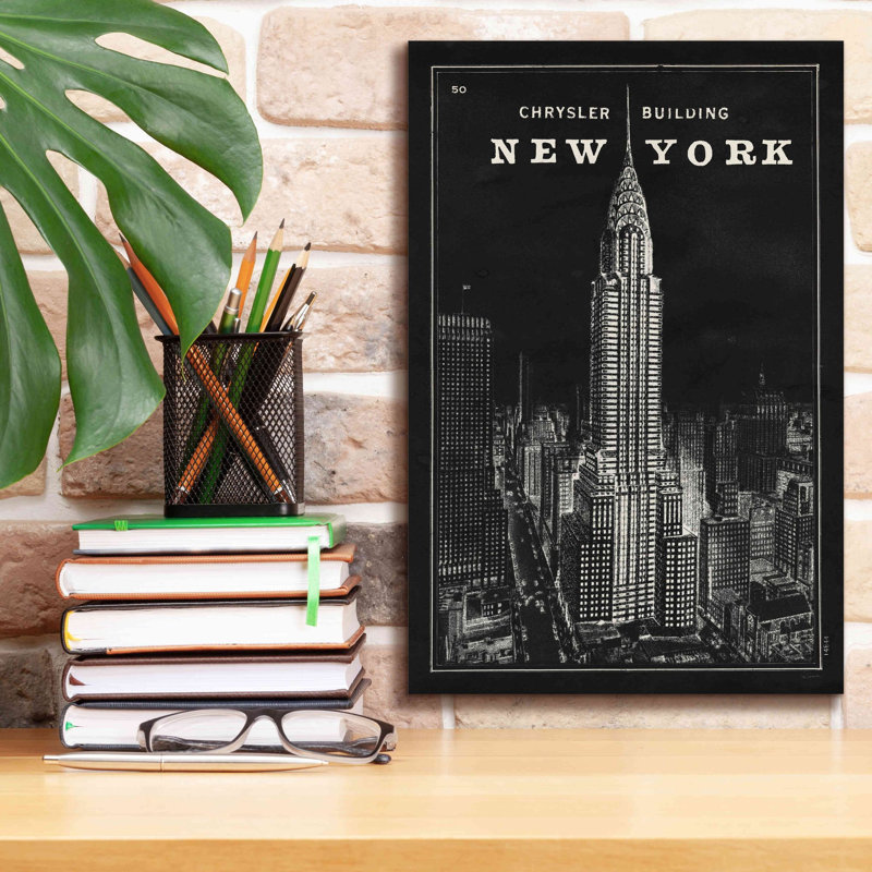 «Blueprint Map New York Chrysler Building Black» par Sue Schlabach, estampe numérique sur toile, L 12 po x H 18 po