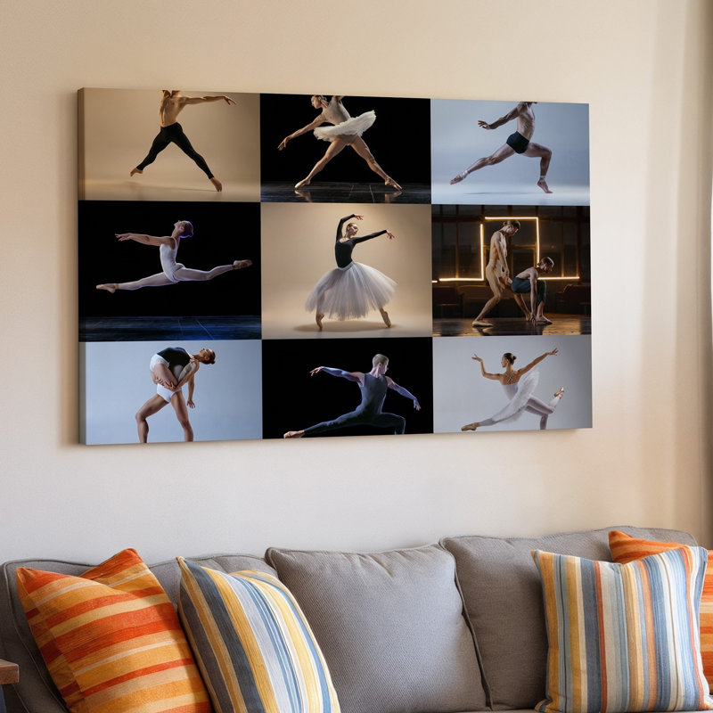 Toile «Un collage dynamique capturant l’essence de la danse» avec une variété de danseurs dans des poses expressives