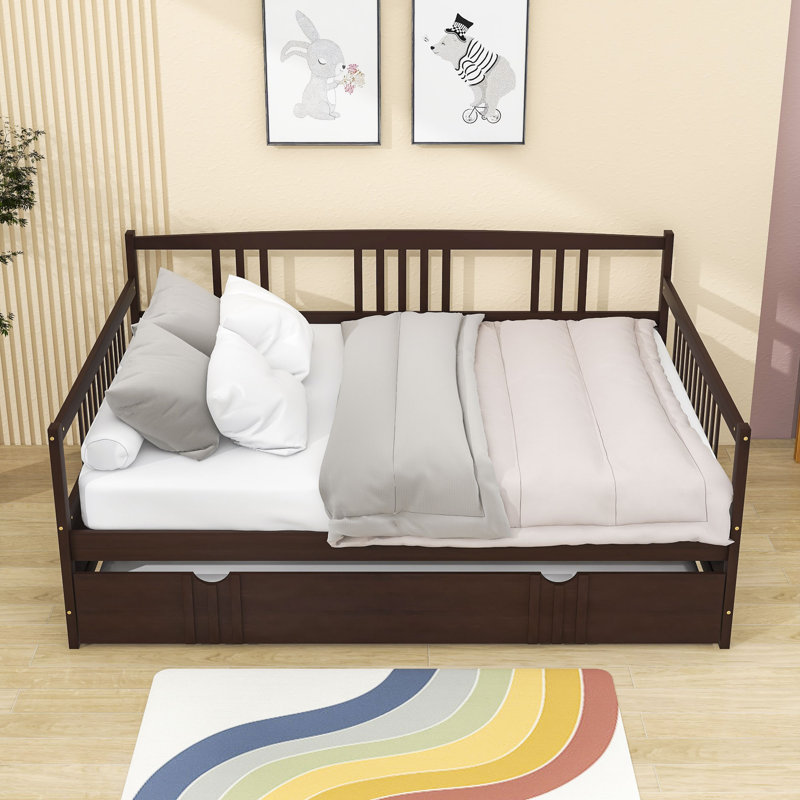 Jaye Wooden Daybed with Twin Size Trundle, Espresso, Full