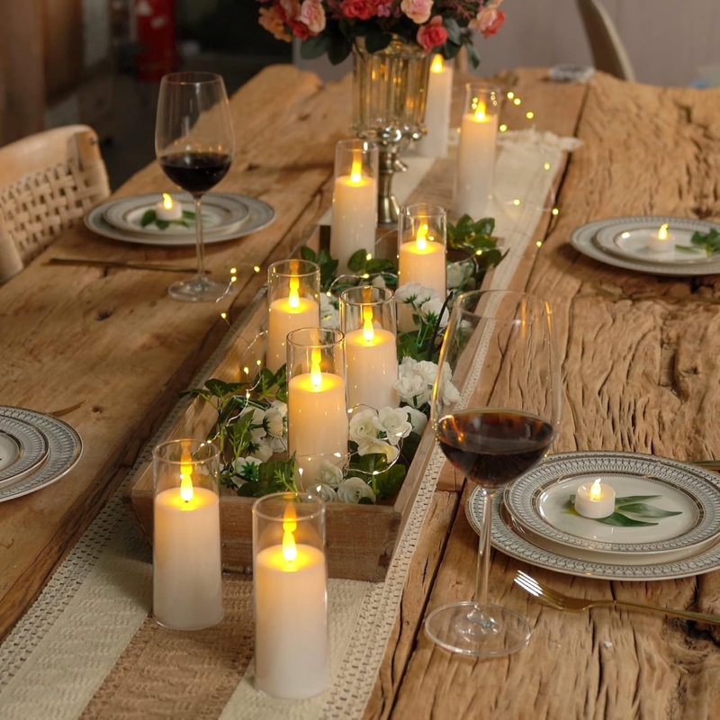 White  Shell Flickering Flameless Candles, LED Candles, Battery Operated Candles with Remote Control and Timer, Fake Electric Candles, Pillar, Wedding, Home Decor, Set of 9